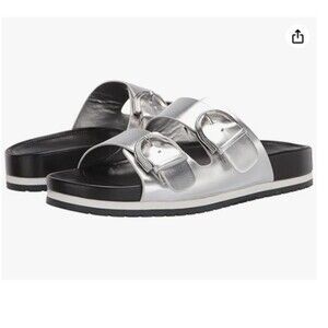 Marc Fisher Keena Silver Leather Slides Sandals Size US 9.5
